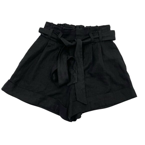 Abercrombie & Fitch Linen Blend Paperbag Waist Belted Shorts Black size Small - Picture 1 of 8